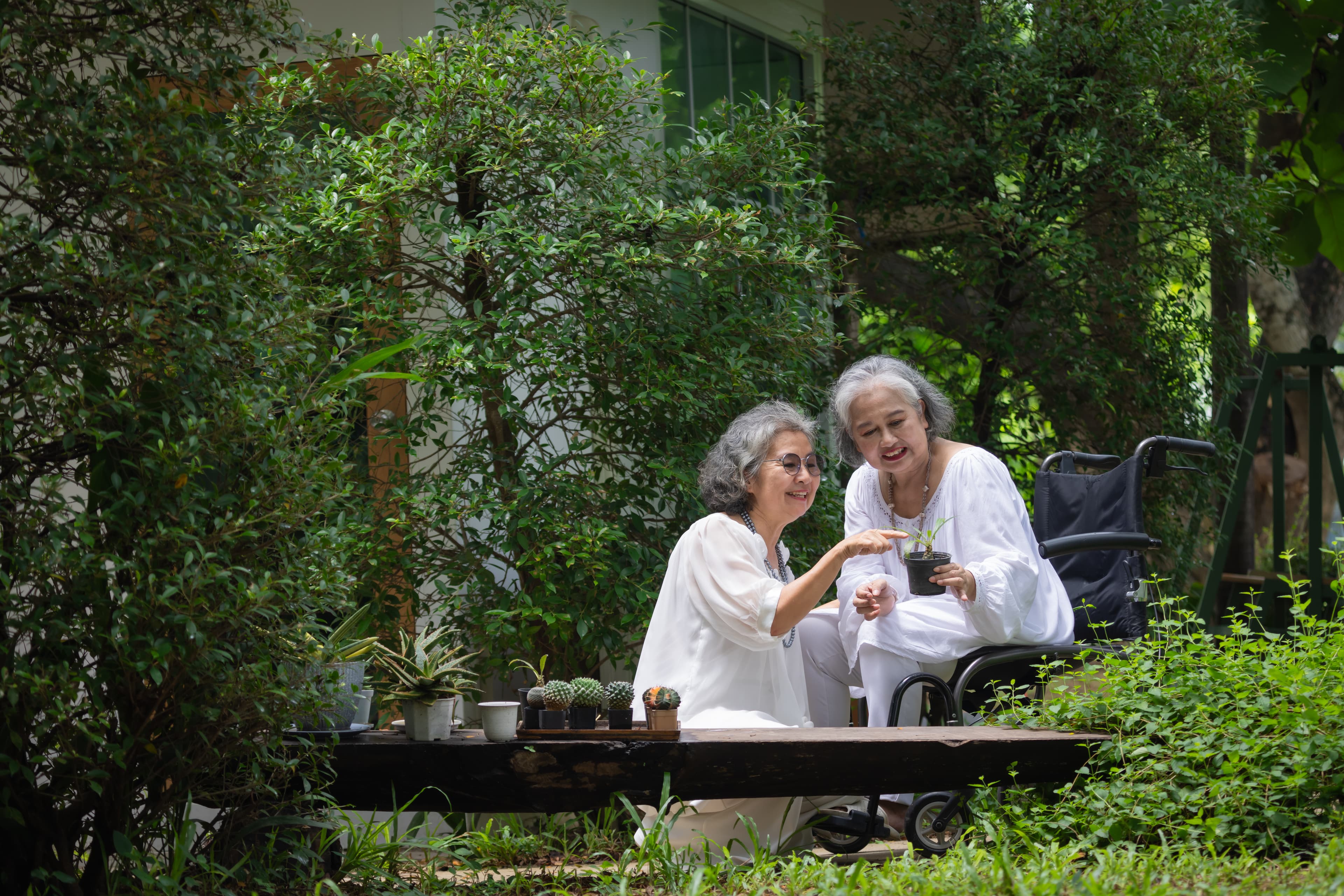 Caring moment with a senior resident in an assisted living community