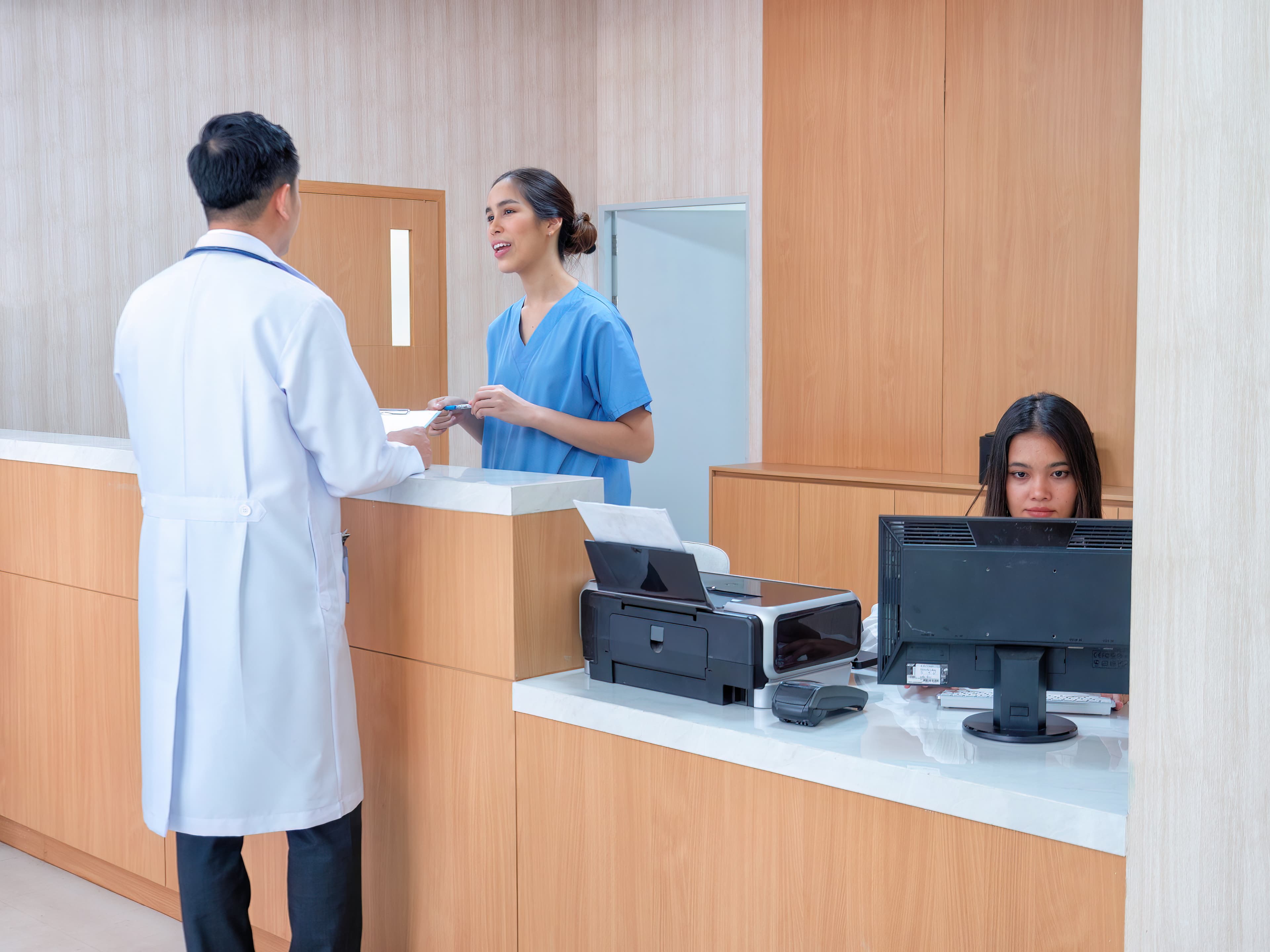 A calm clinic reception at the start of the day